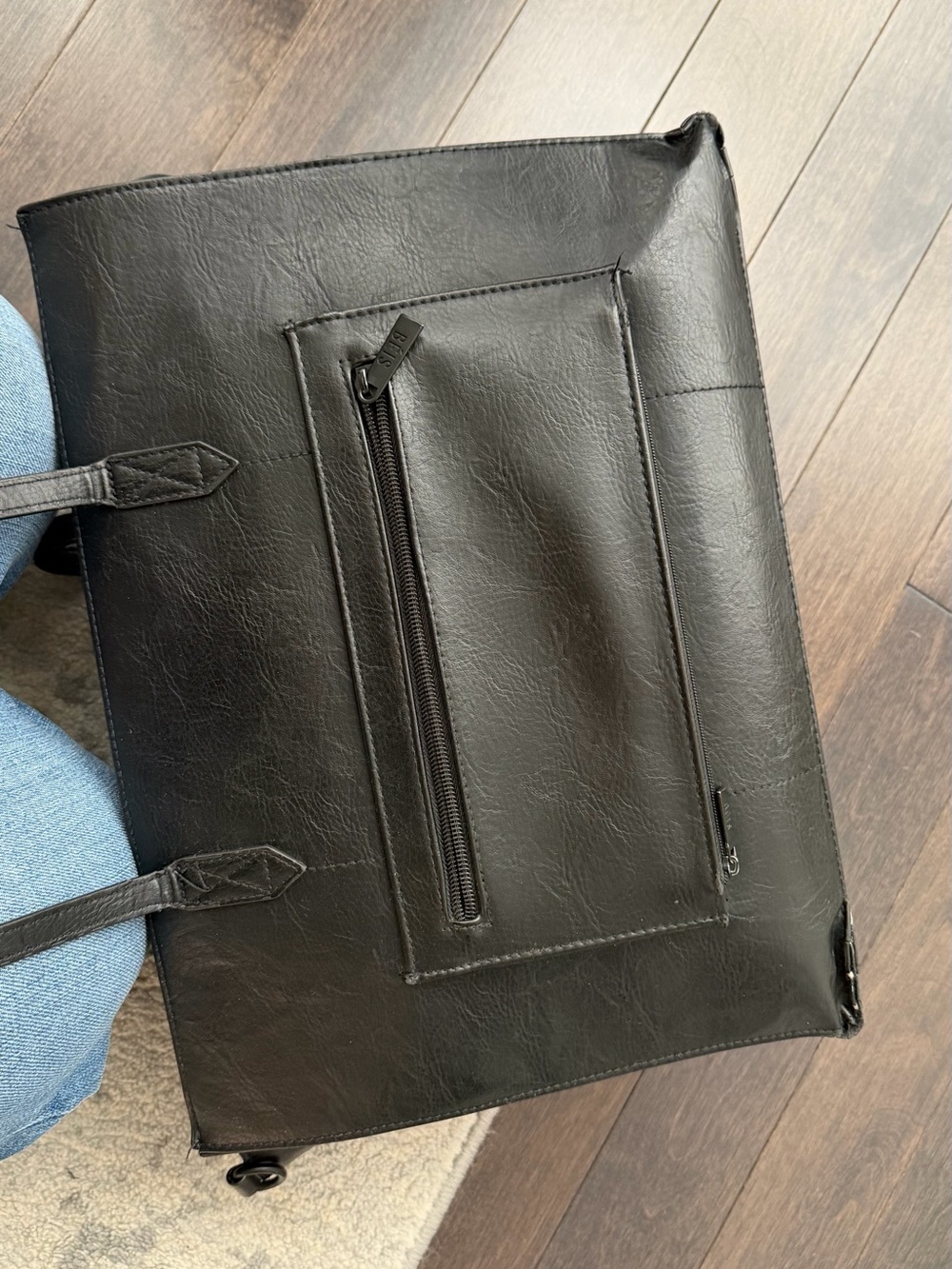BEIS Black Faux Leather Tote with Front Zip Pocket